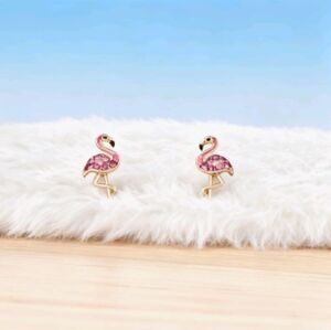 Pink Flamingo Stud Earrings Crystal Accent Tropical Summer Jewelry Gift